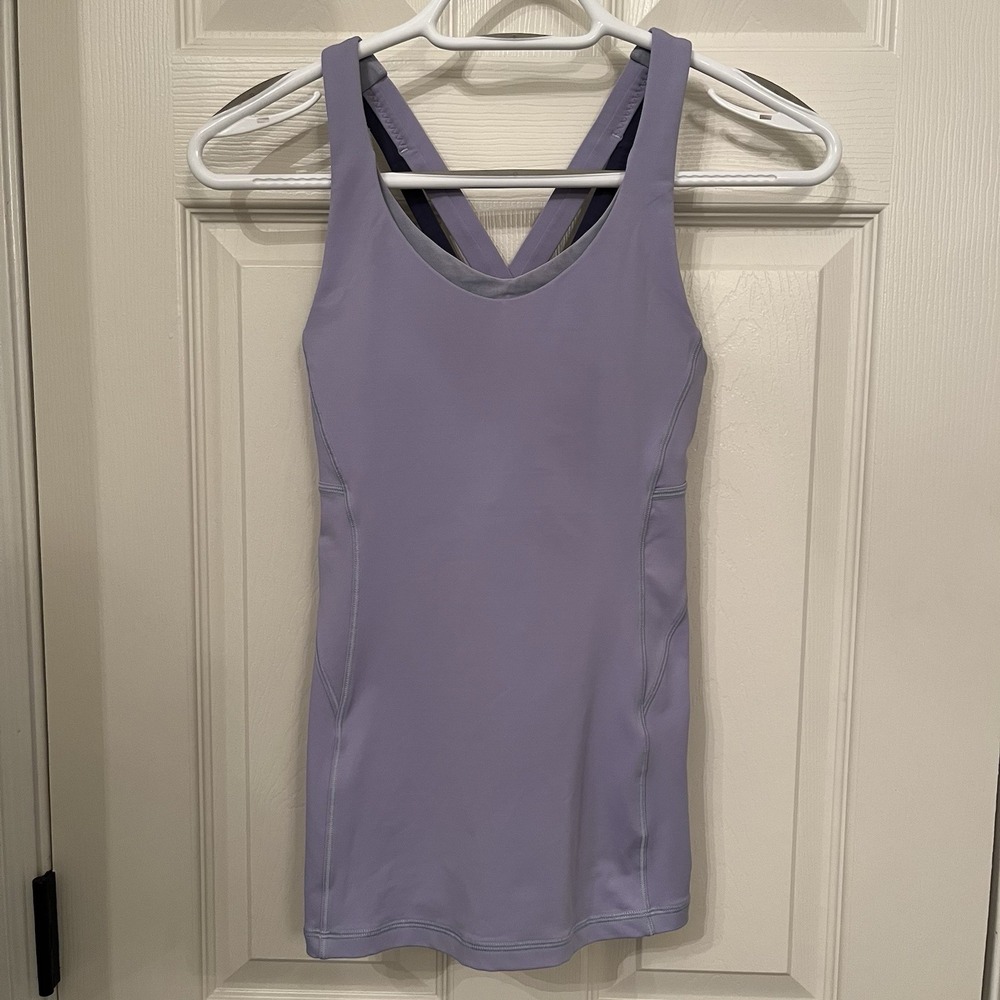 Lululemon Stash‎ N Run Tank Top Sz 4 Berry Mist Moody Blues Strappy Built In Bra